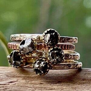 Meteorite Campo Del Cielo Sterling Silver 5 Band Multi Tone Stacking Ring | Sz 7